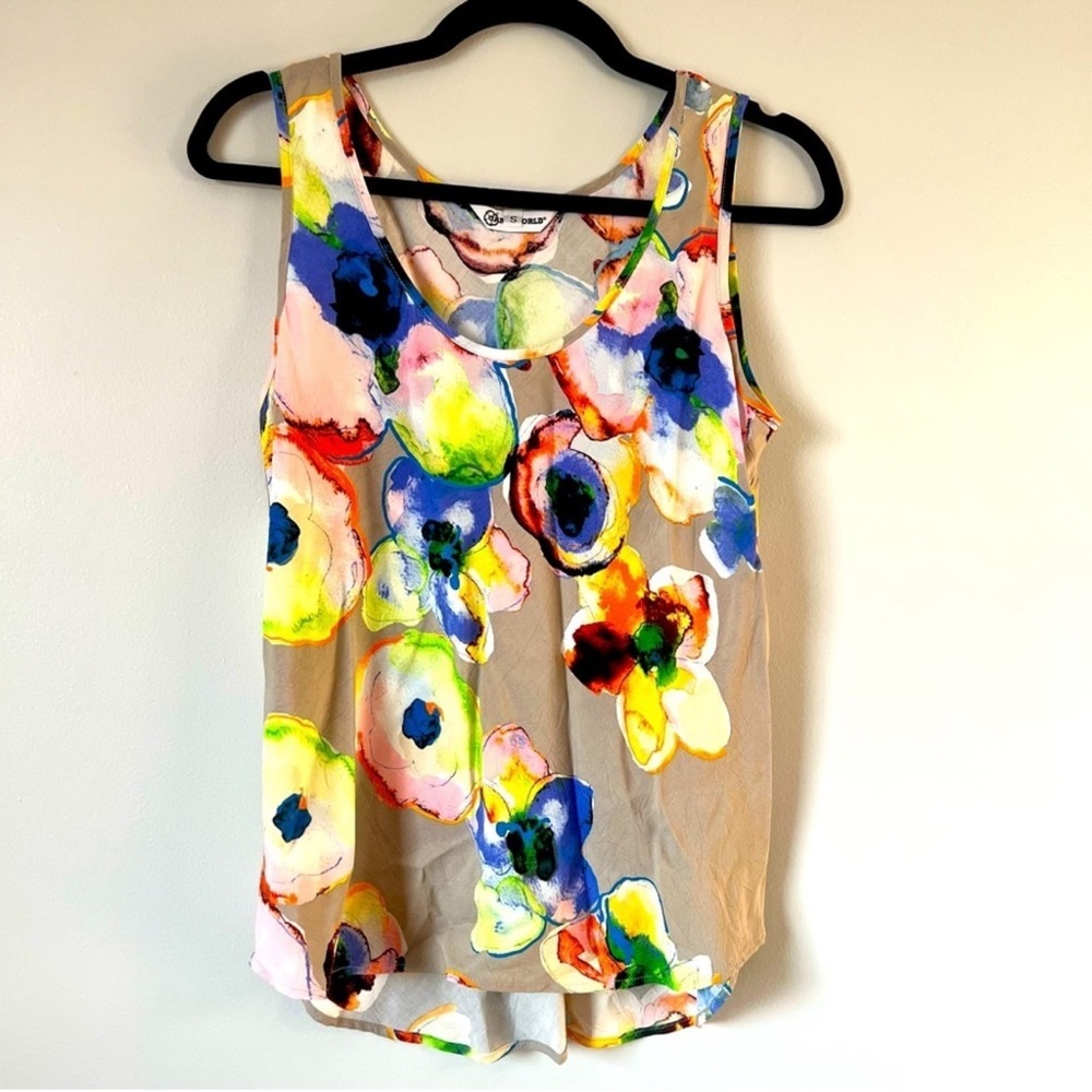 Jams World Tank Top Floral Mystic Pond Sleeveless Shirt Blouse S Watercolor